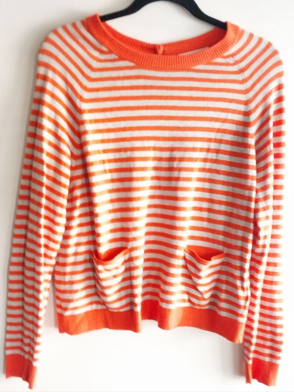 Charlie & Robin Anthropologie Orange & Gray Stripe Open Back Long Sleeve Sweater